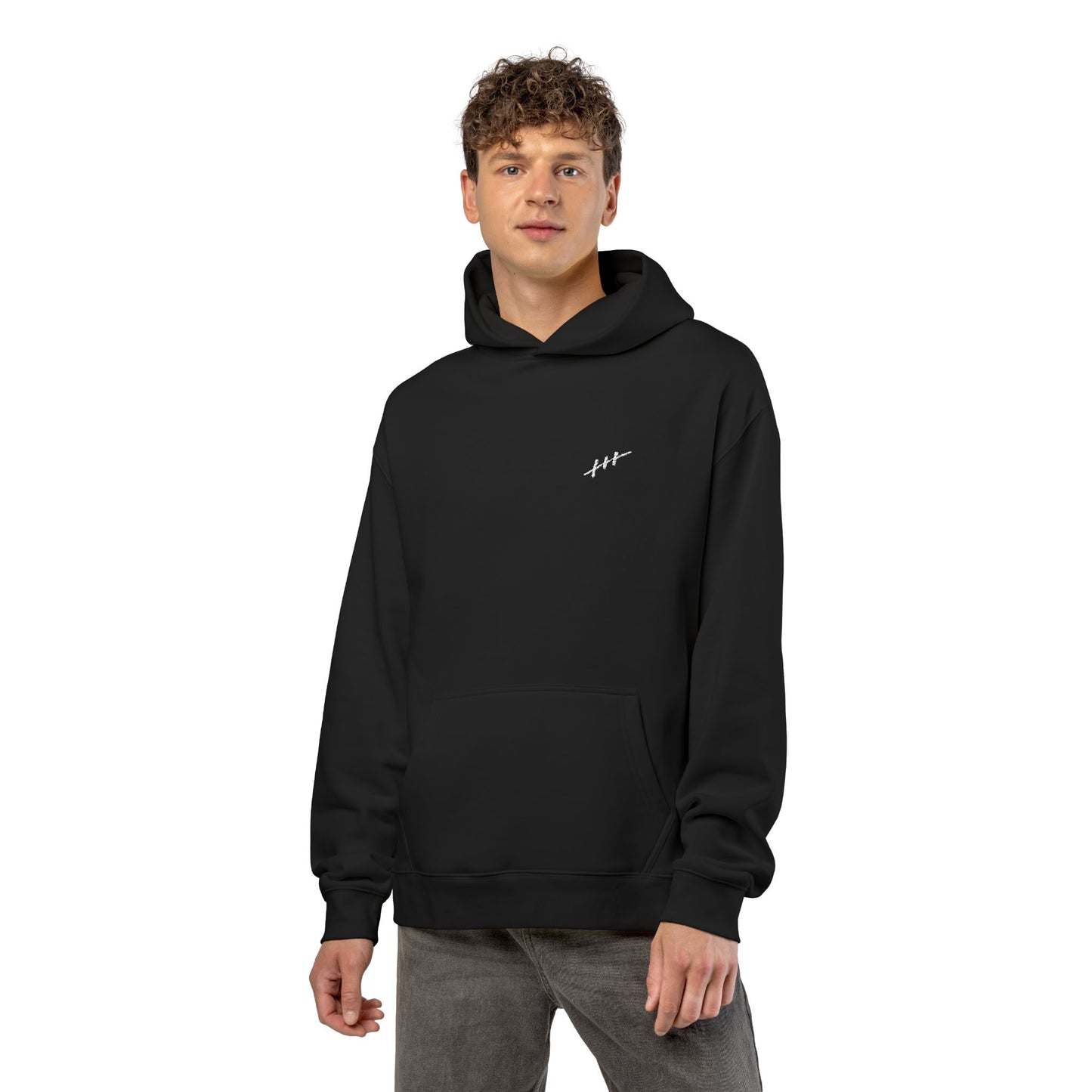 Embroidered Minimalist Lightning Hoodie — Small Front Bolt Graphic, Relaxed Casual Streetwear