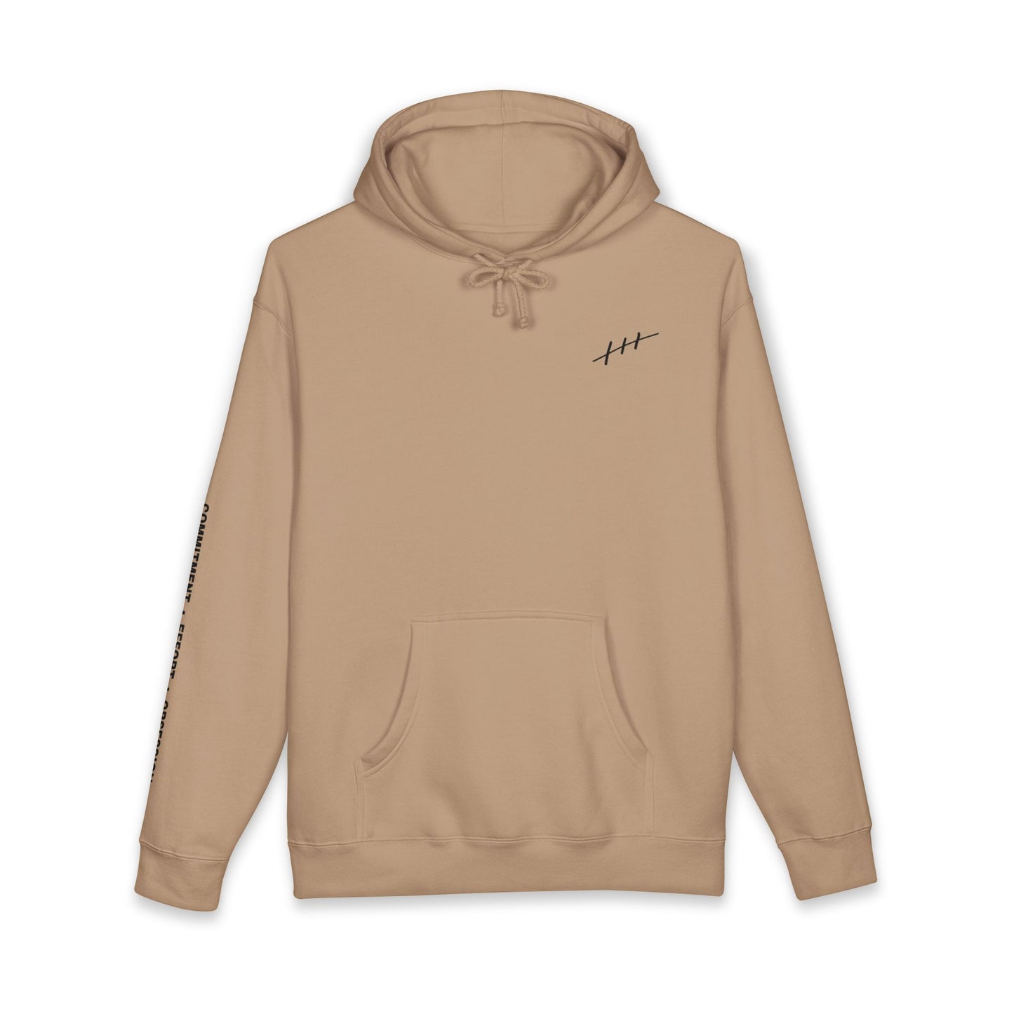 Minimalist Hash Mark Hoodie — Subtle Chest & Sleeve Graphic Hooded Sweatshirt